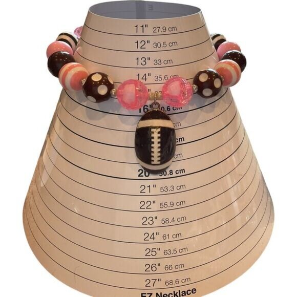 Chunky Beaded Pink & Brown Necklace With Football Pendant - Picture 2 of 5